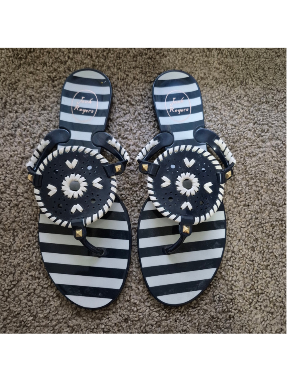 Women's Jack Rogers Sandals Size 10 Black and White Striped